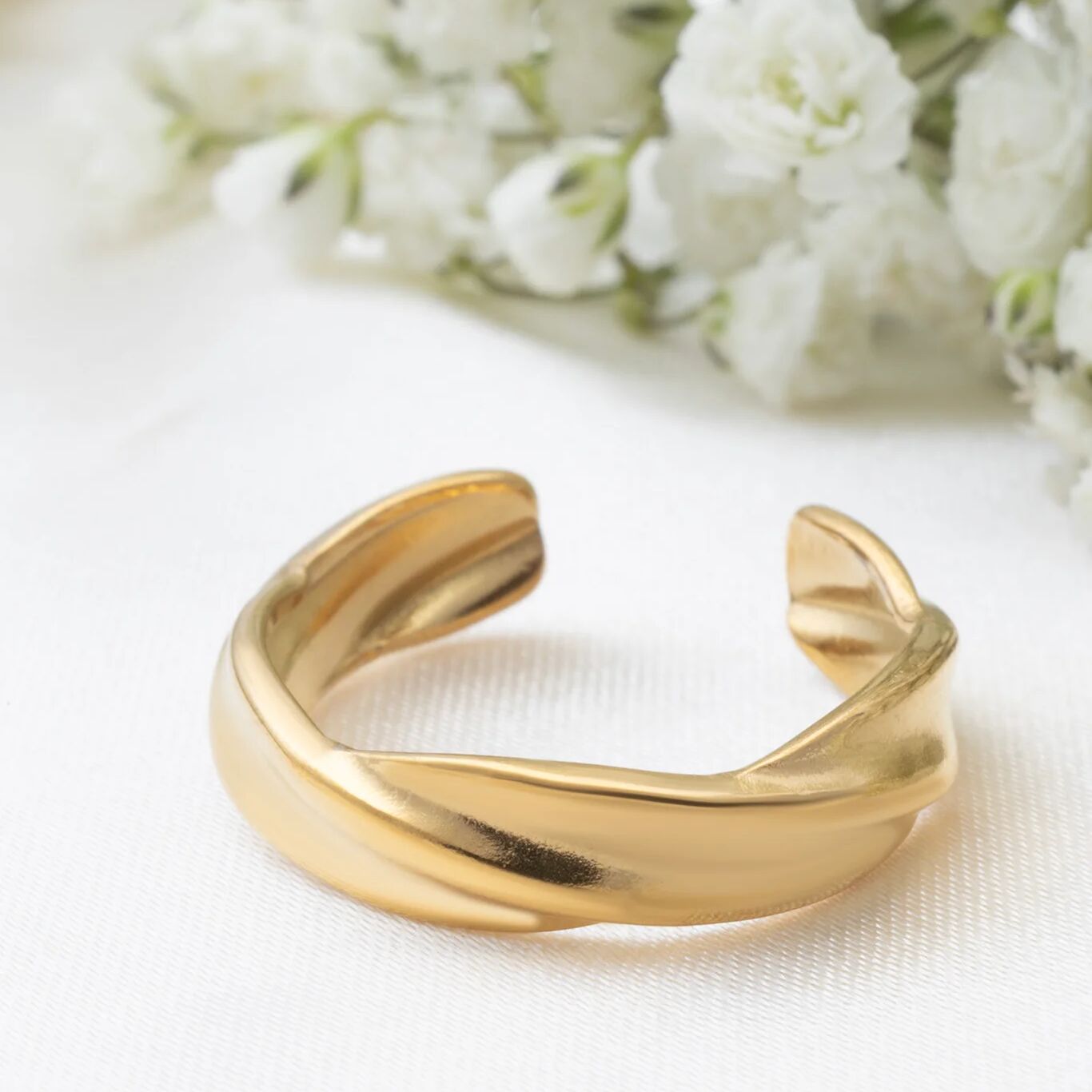 18K Gold PVD Stainless Steel Twist Open Adjustable Ring