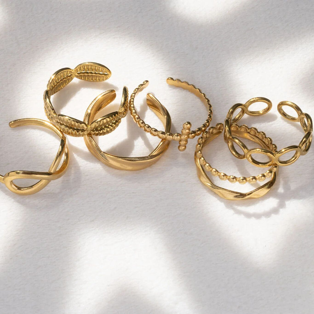 18K Gold PVD Stainless Steel Double Beaded Adjustable Ring