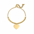 18K Gold PVD Stainless Steel Adjustable Engravable Heart Beaded Bracelet