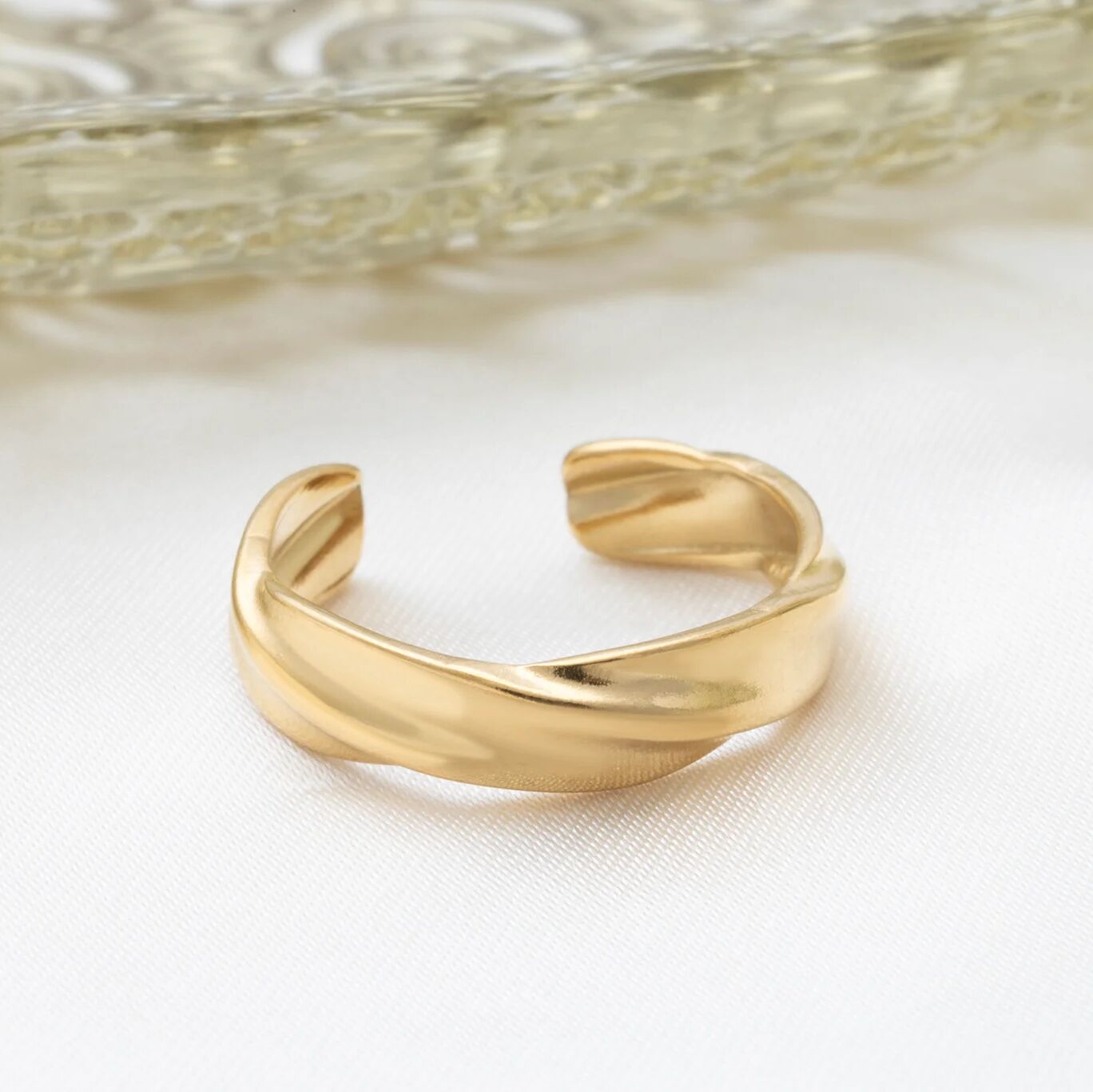 18K Gold PVD Stainless Steel Twist Open Adjustable Ring