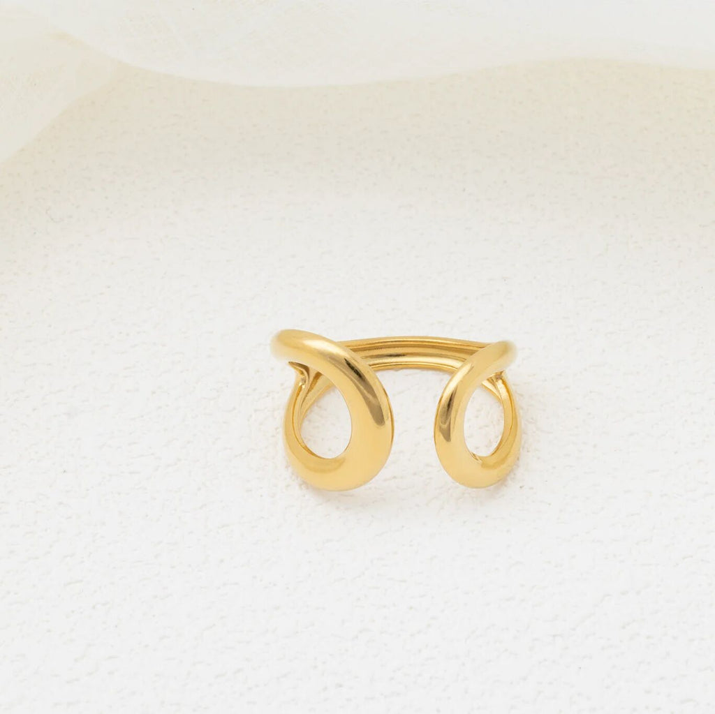 18K Gold PVD Stainless Steel Crescent Cuff Adjustable Ring