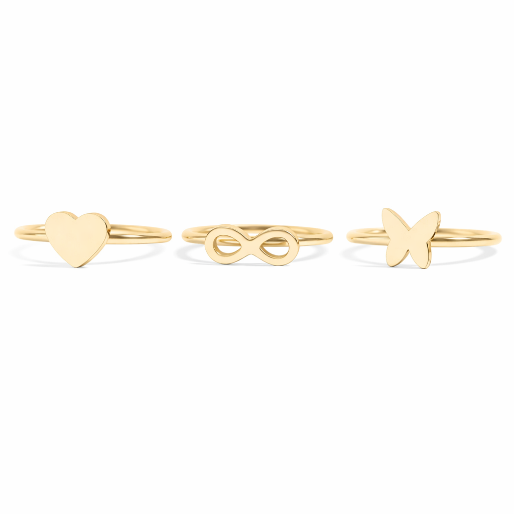 18K Gold PVD Stainless Steel Symbol Heart Stacking Rings