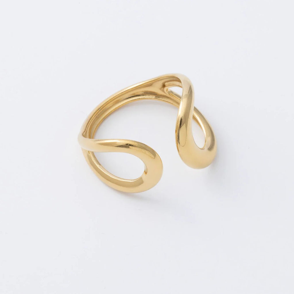 18K Gold PVD Stainless Steel Crescent Cuff Adjustable Ring