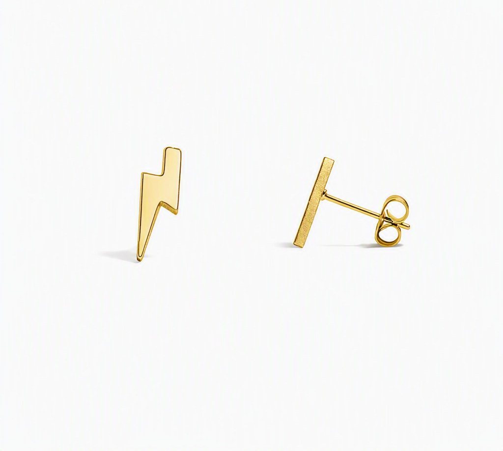 18K Gold PVD Stainless Steel Lightning Bolt Stud Earrings