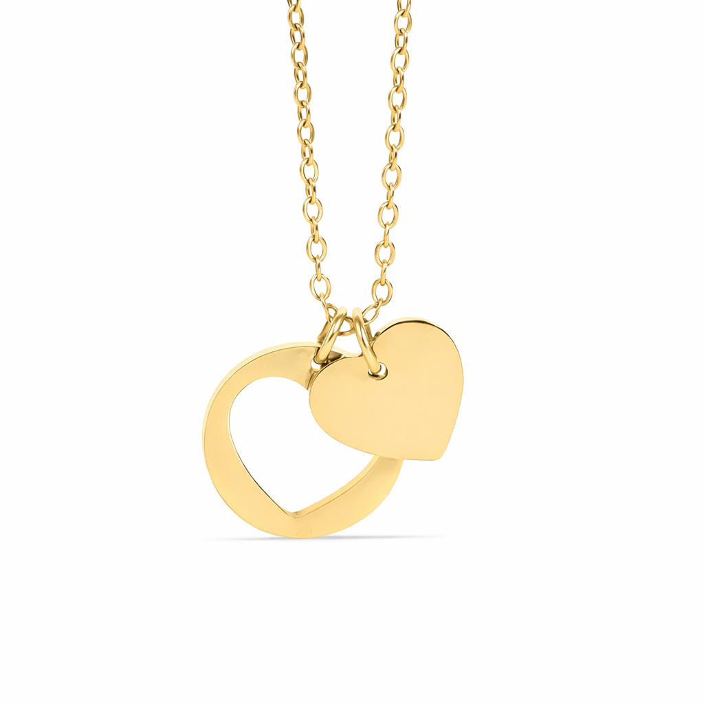 18K Gold PVD Stainless Steel Heart Cutout Necklace with 2" Extension