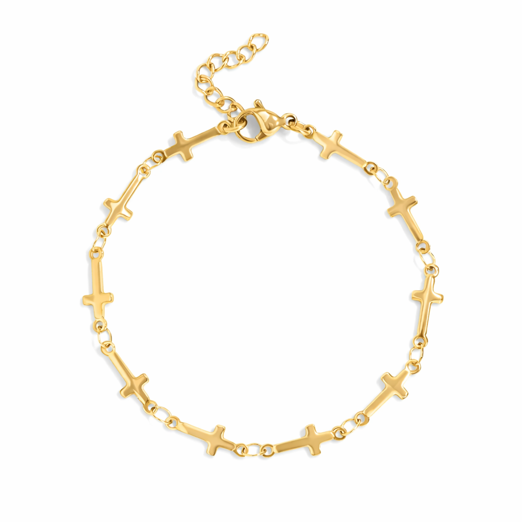 18K Gold PVD Stainless Steel Cross Chain Bracelet