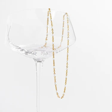 18K Gold PVD Stainless Steel Confetti White Chain Necklace