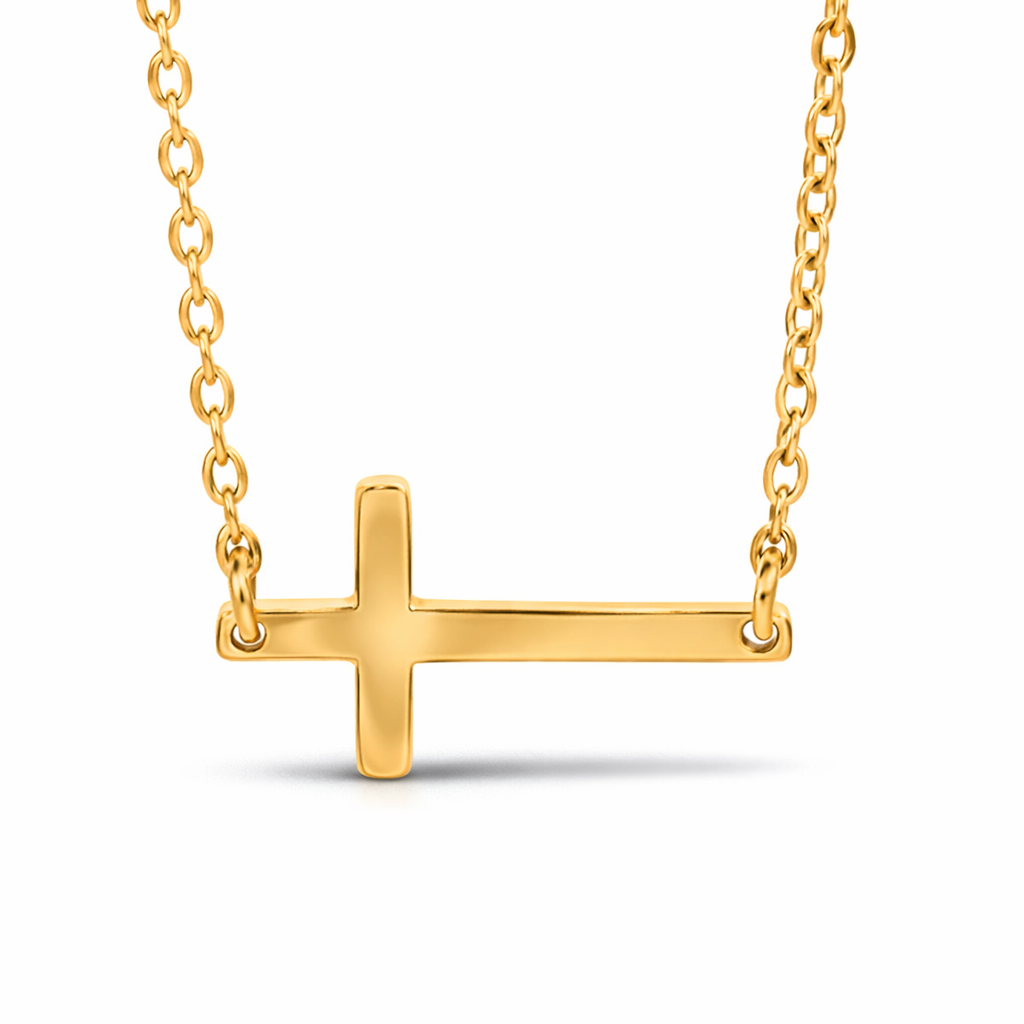 18K Gold PVD Stainless Steel Horizontal Blank Cross Necklace