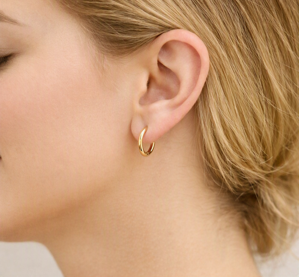 18K Gold PVD Stainless Steel Circle Huggie Hoop Earrings