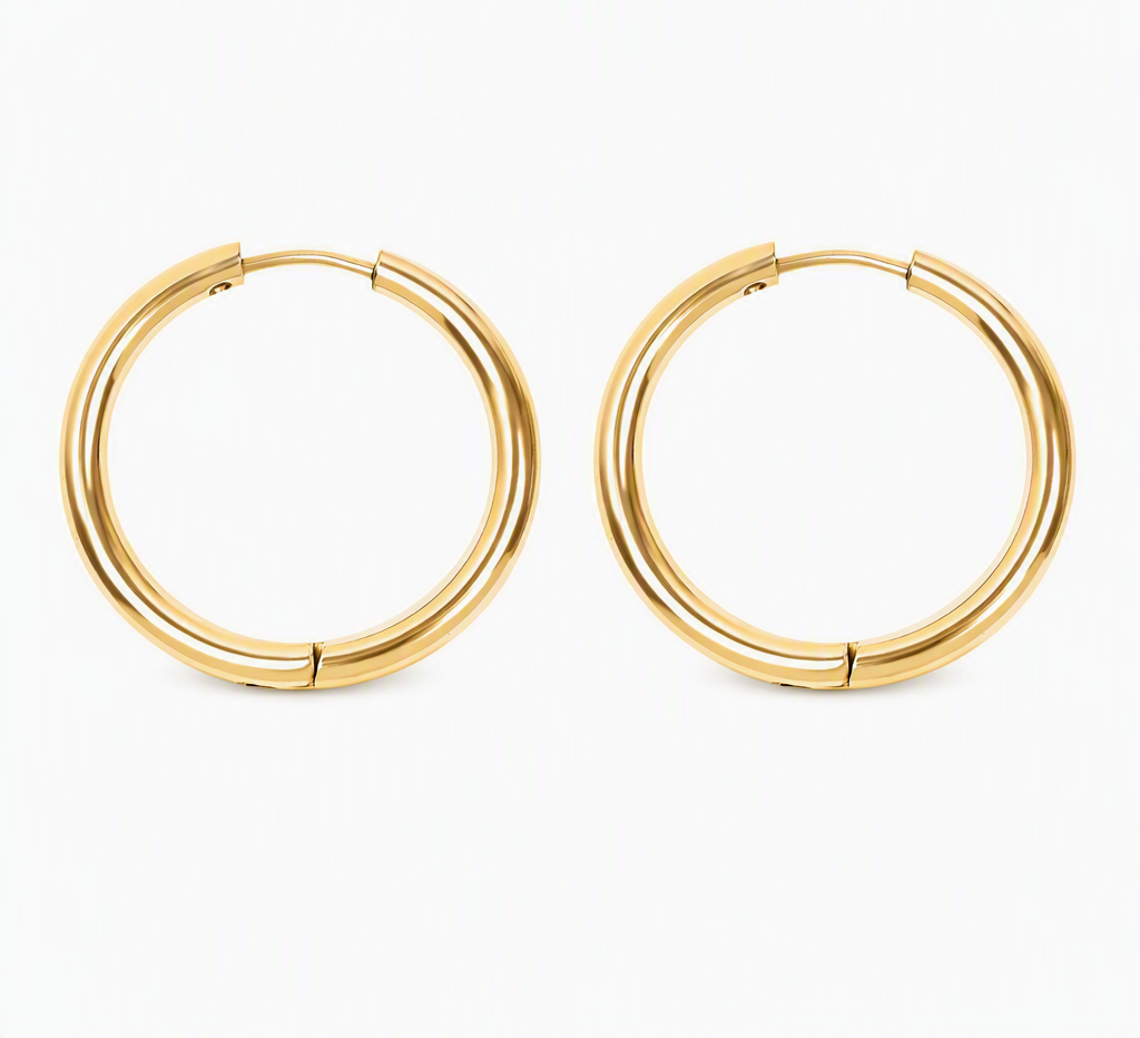 18K Gold PVD Stainless Steel Circle Huggie Hoop Earrings