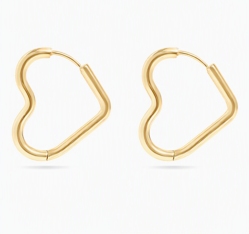 18K Gold PVD Stainless Steel Heart Hoop Earrings