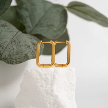 18K Gold PVD Stainless Steel Rounded Rectangle Huggie Earrings