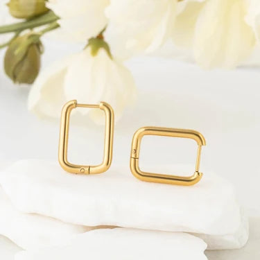 18K Gold PVD Stainless Steel Rounded Rectangle Huggie Earrings
