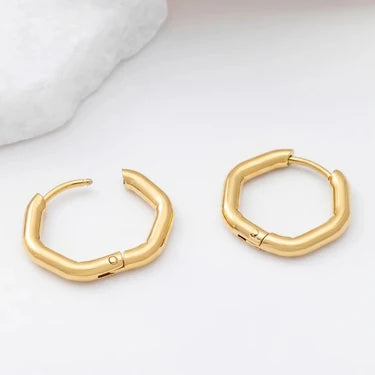 18K Gold PVD Stainless Steel Rounded Geometric Huggie Hoop Earrings