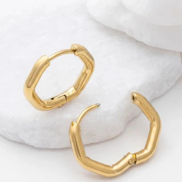 18K Gold PVD Stainless Steel Rounded Geometric Huggie Hoop Earrings