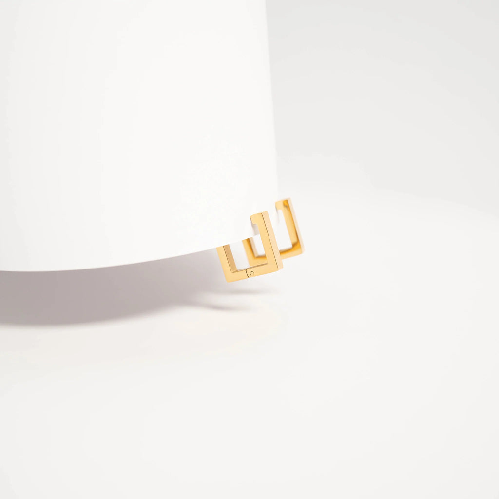18K Gold PVD Stainless Steel Square Huggie Earrings