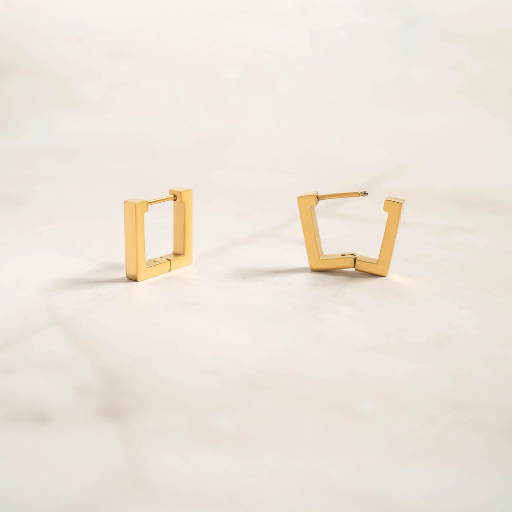 18K Gold PVD Stainless Steel Square Huggie Earrings
