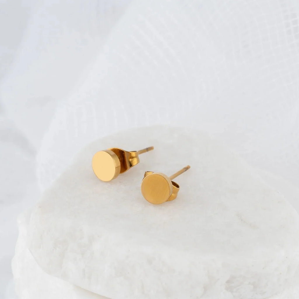18K Gold PVD Stainless Steel Round Stud Earrings