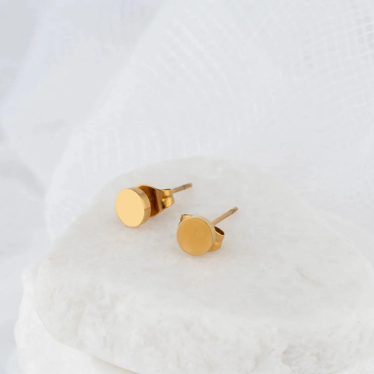 18K Gold PVD Stainless Steel Round Stud Earrings
