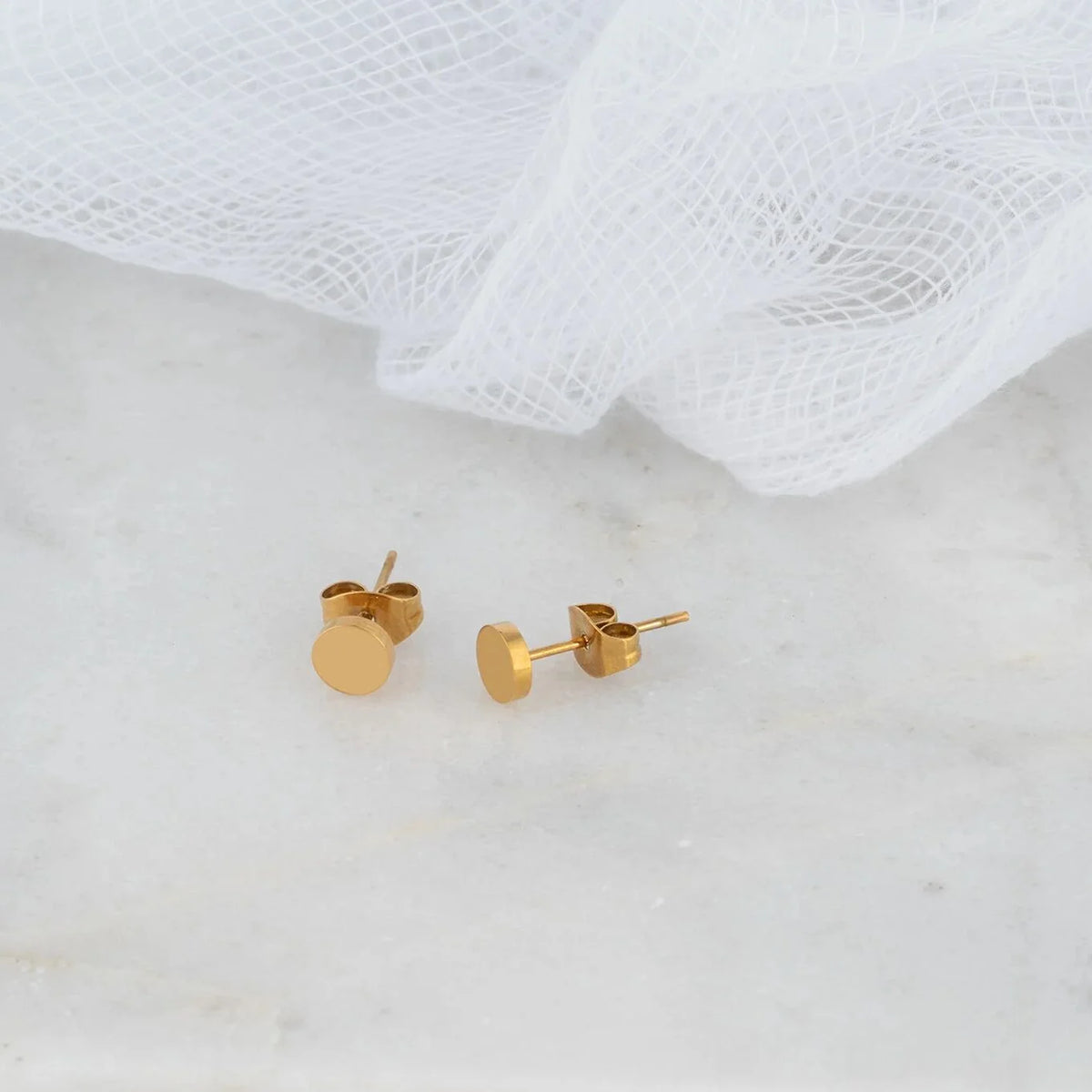 18K Gold PVD Stainless Steel Round Stud Earrings