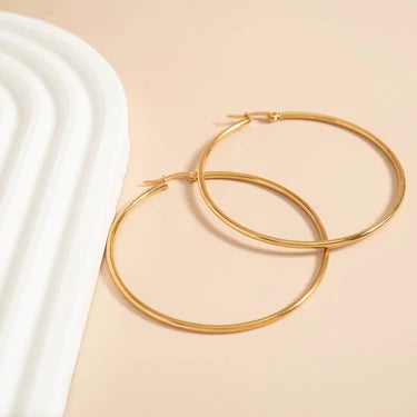 18K Gold PVD Stainless Steel Round Tube Hoop Earrings