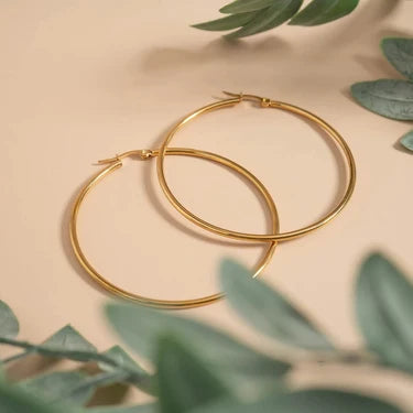 18K Gold PVD Stainless Steel Round Tube Hoop Earrings
