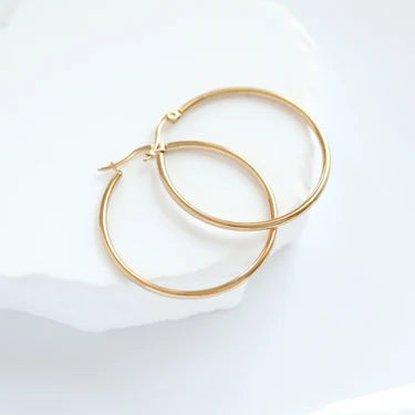 18K Gold PVD Stainless Steel Round Tube Hoop Earrings