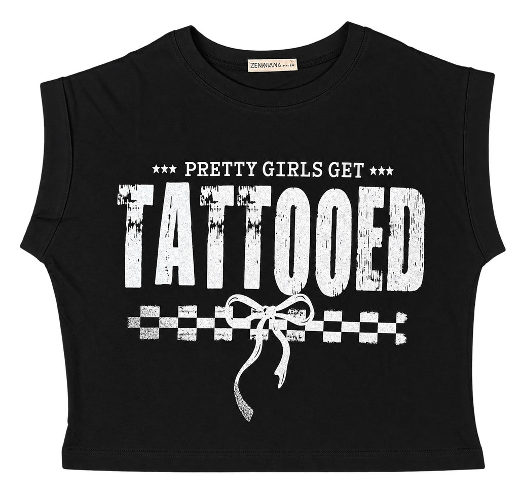 “Pretty Girls Get Tattooed Cropped Graphic Tee Black”