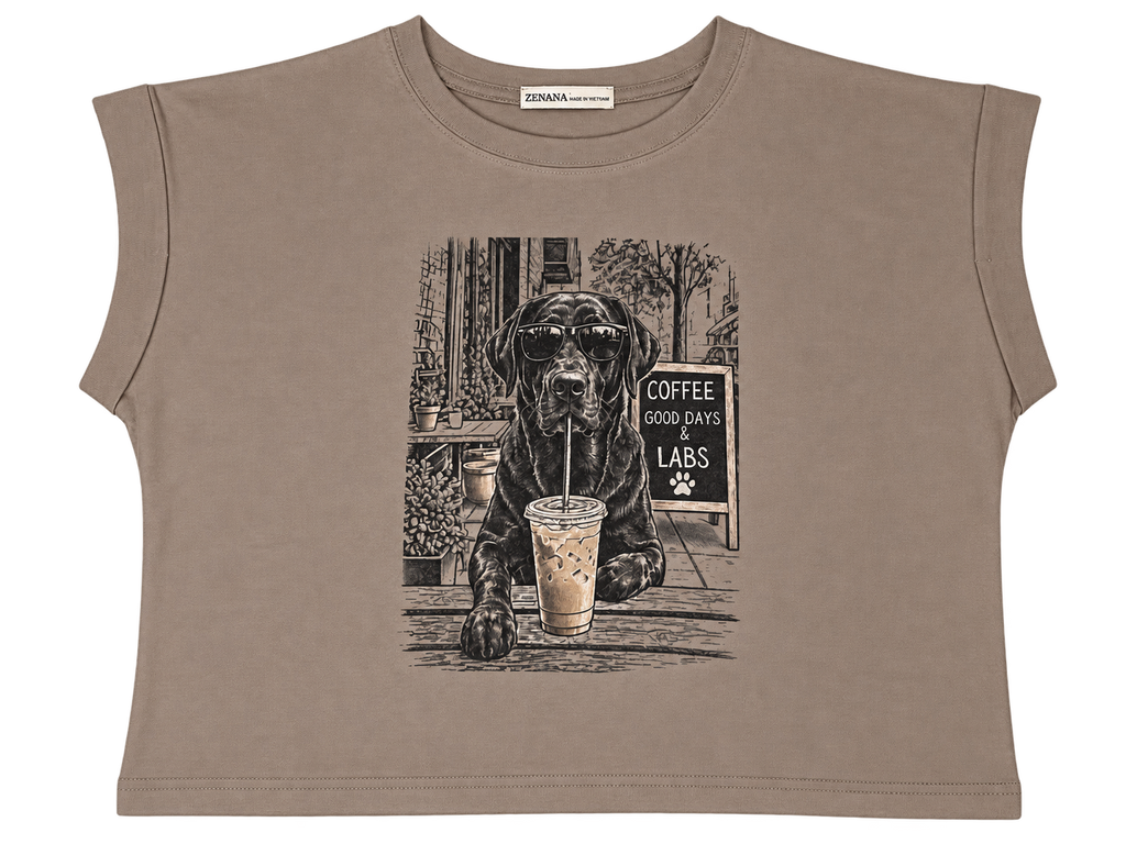 “Coffee, Gold Old Days and Labs Graphic Crop Tee”