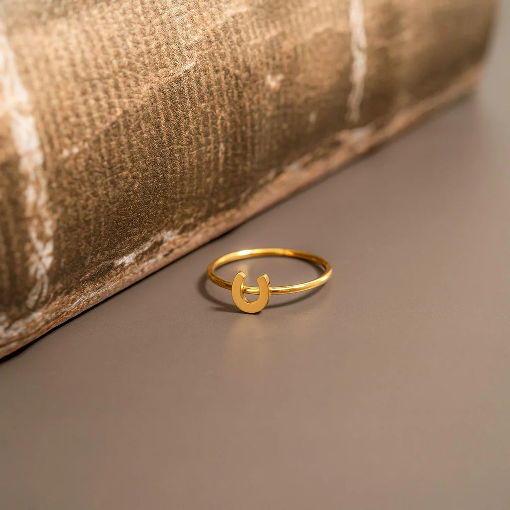 18K Gold PVD Stainless Steel Horseshoe Symbol Ring