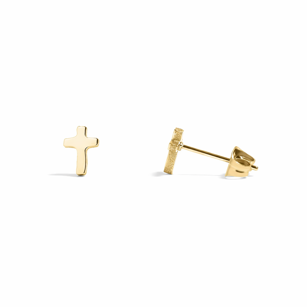 18K Gold PVD Stainless Steel Cross Stud Earrings
