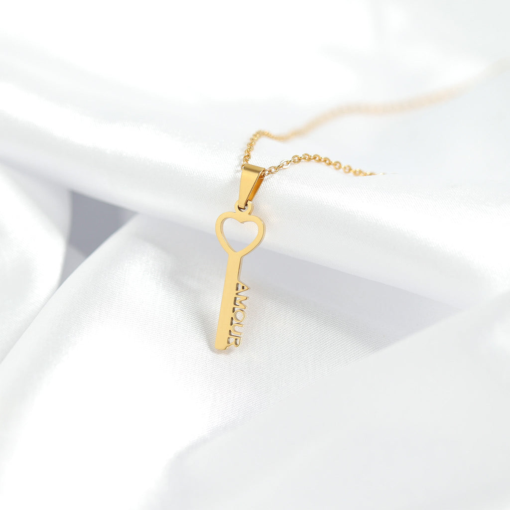 18K Gold PVD Stainless Steel Amour Key Pendant Necklace