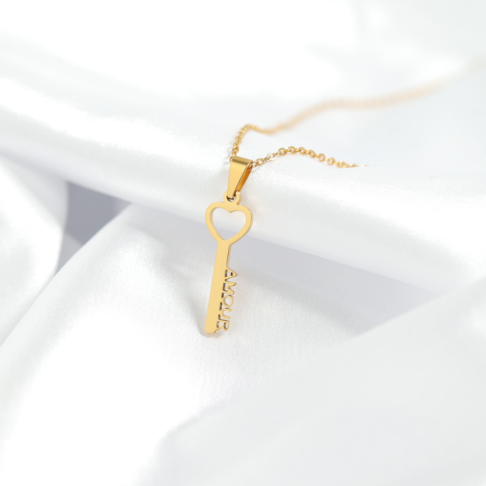 18K Gold PVD Stainless Steel Amour Key Pendant Necklace