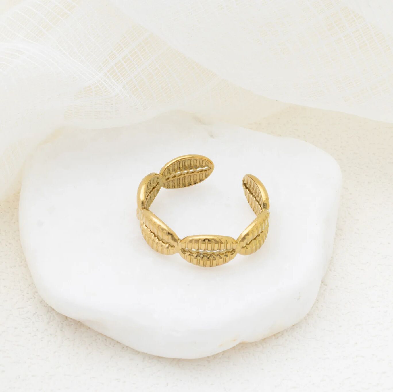 18K Gold PVD Stainless Steel Petite Petal Adjustable Ring