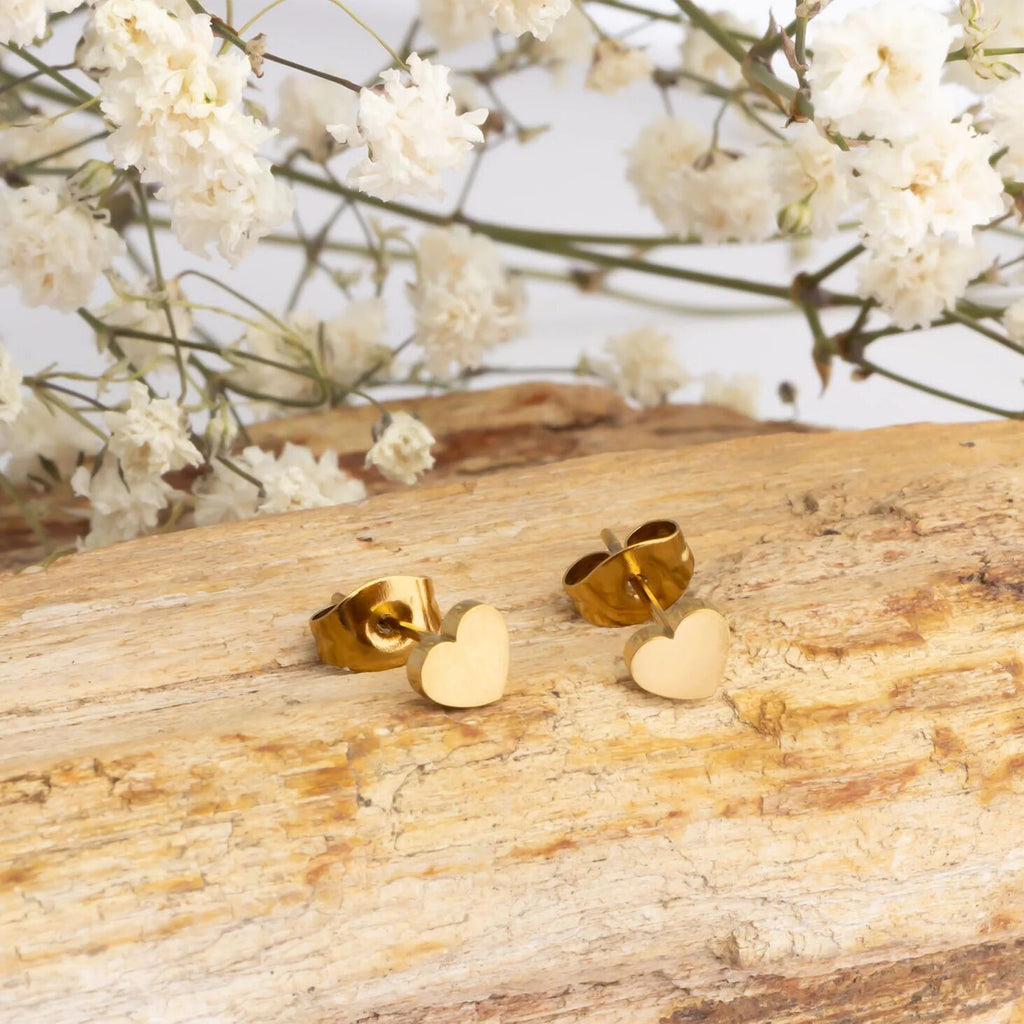 18K Gold PVD Stainless Steel Heart Stud Earrings