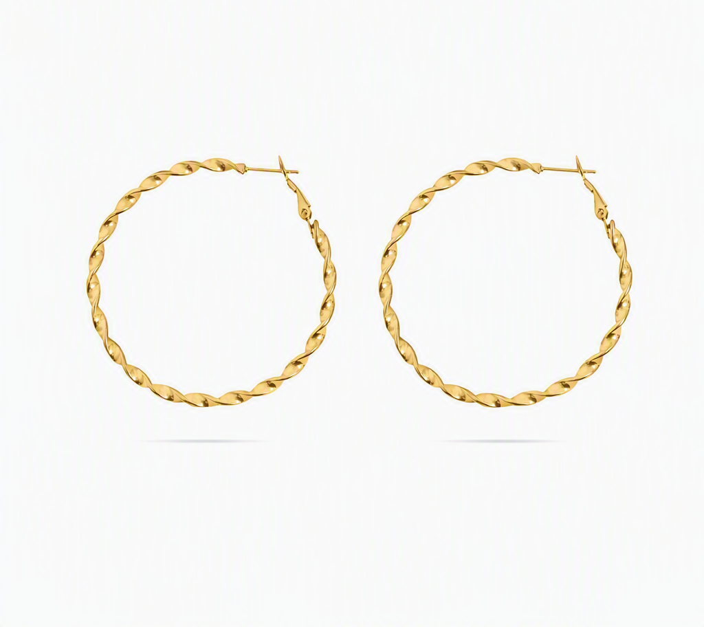 18K Gold PVD Stainless Steel Twist Hoop Earrings